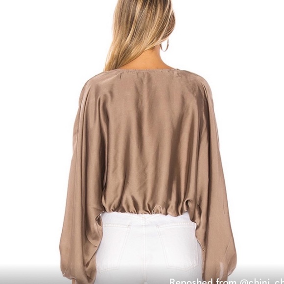 Free People Midnight Vibes Silk Balloon Sleeve Blouse - Picture 2 of 2